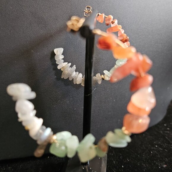 Handmade Multi Colored Stone Half Hoop Stud Earrings Hoops Earrings - Picture 4 of 4